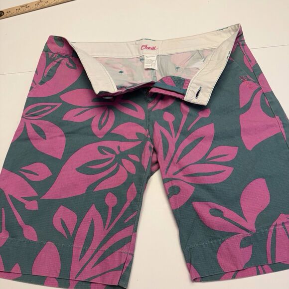 Vintage O'Neil Jr's 13 Green Pink 100% Ripstop Cotton Hawaiian Board Shorts - Picture 14 of 16